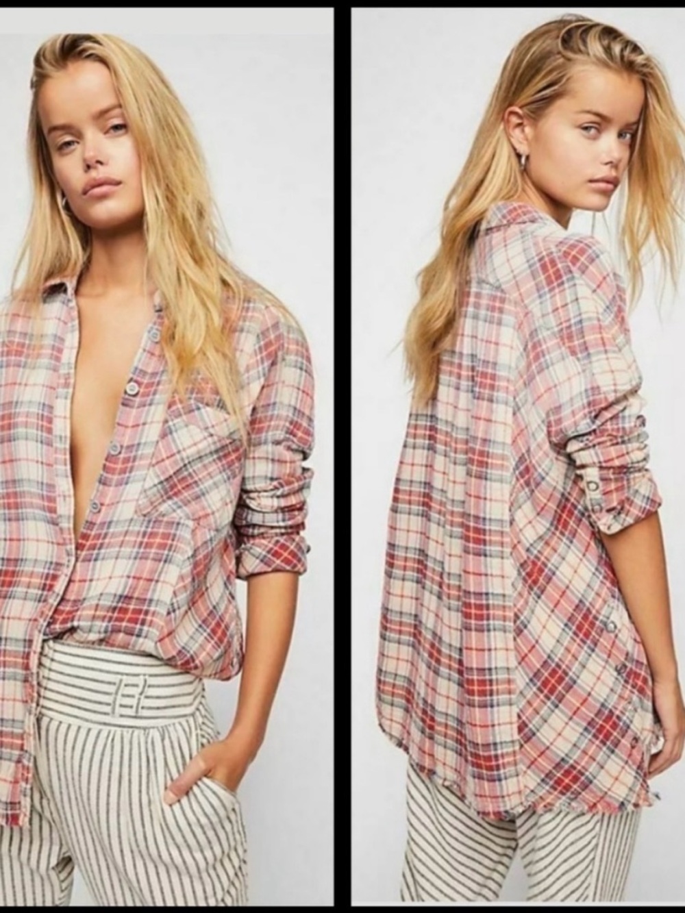 Free People‎ Juniper Ridge Plaid Herringbone button down shirt
